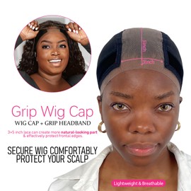 LAB HAIRS Wig Cap with Grip Band for Keeping Wigs in Place, More Full Cap-wide Transparent Lace for Lace Front Wigs - Brown/Black/Nude Non Slip Cap Make Your Wig Be Glueless (Black-S)
