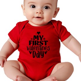 hrcfbk Infant Newborn Baby Boys Girls My First Valentine's Day Bodysuit Short Sleeve Romper Layette Set(Red 1,0-3Months)