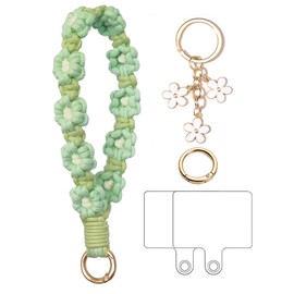 2Pcs Macrame Wristlet Keychain Handmade Daisy Weave Crochet Keychains Wrist Lanyard Cute Fresh Pastoral DIY Woven Finished Key Chain Flower Boho Keyring Phone Holder