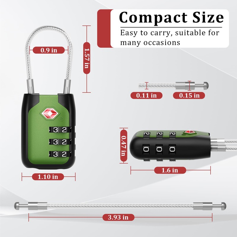 Joyway TSA Approved Luggage Lock, 3 Digit Combination Cable Lock