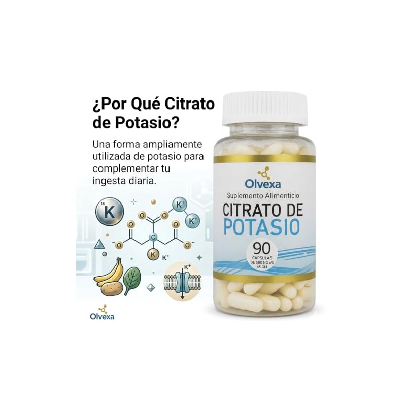 Citrato Potasio 500 Suplemento Calambres Musculares Balance Electrolítico Hidratación Alta