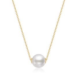 MINDDHA Single Pearl Necklace Pendant, 8mm Simulated Shell Pearl, Gold Necklaces for Women, 10X Gold Plated, 15" with 3 Inch Extender, Ideal Gifts for Women, Christmas Gifts