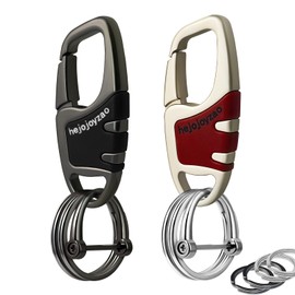 Keychain Clip Car Key Chain Hooks with 4 Heavy Duty Key Rings and 1 D Ring,Carabiner Keychain for Men and Women (2 Pcs Black and Pearl Nickel)