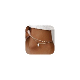 Bheop Ankle Bracelets for Women 925 Sterling Silver Plated Anklets for Women Waterproof Boho Fresh Water Pearl Charm Pendant Beaded Foot Chain Set Dainty Summer Beach Jewelry Gifts Non Tarnish