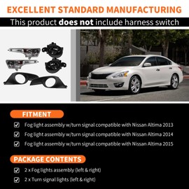 Aspaton Front Turn Signal Light Fog Light Assembly kit Compatible with 2013 2014 2015 Altima Fog Lamp with H11 12V 55W Halogen Bulbs