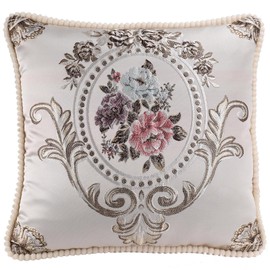 EURhine Jacquard Vintage Throw Pillows Covers Floral Embroidered Cushion Cover for Sofa Home Decor Europe Retro Classic Pillowcase (Beige, 48x48cm (Pillow Cover Only))