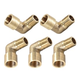 DTGN 1/8 PT x 1/8 PT (Male x Female) 5 Pcs 90 Degree Elbow Pipe Fitting Water Pipe System Brass Tube Fitting Gold Tone