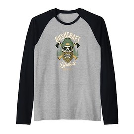 Bushcraft Outdoor Survival, Bearded Skull, Woodsman Gear Raglan Baseball Tee