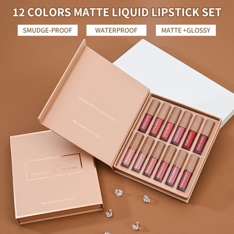 Set de 12 Lápices Labiales Líquidos Mate Aterciopelados