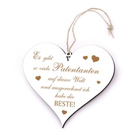Godmother Sign Heart Engraved with Saying "Beste Patentante der Welt" (German Language) Wooden Decorative Sign 13 x 12 cm
