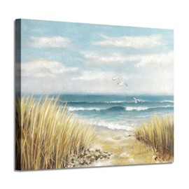 Seashore Artwork Coastal Wall Art: Abstract Beach Art Painting Print on Wrapped Canvas for Room Decoration (24" W x 18" H,Multi-Sized)