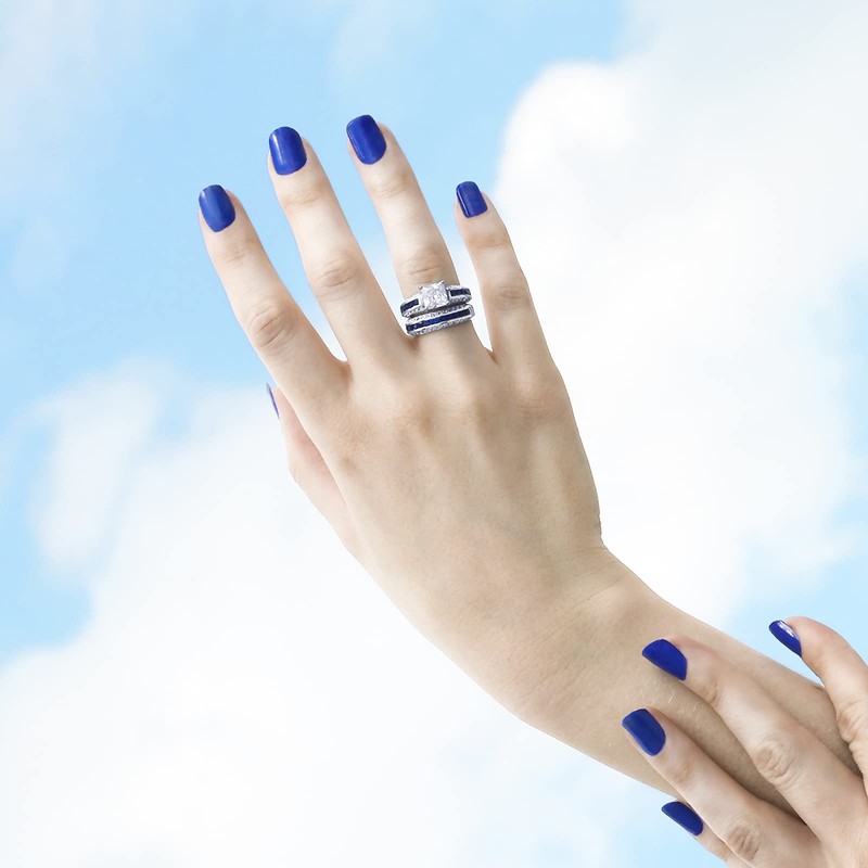 Personalize 3CT Art Deco Style Blue Square Princess Cut Solitaire