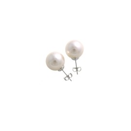 Vingtaine P14-4 Single Grain Pearl 0.4 inch (10 mm) Earrings, Titanium Brass Acrylic