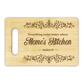 BEHIFL Meme Gifts Cutting Boards for Kitchen, Best Mother's Day Birthday Gifts for Grandma from Grandkids Chopping Board, Everything Tastes Better Where Meme's Kitchen Decorative Bamboo Cutting Board