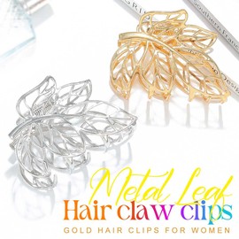 BARTOSI Metal Leaf Hair Claw Clips Gold Hair Clips Medium Hair Claw Clamps Nonslip Hair Accessories for Women (Pack of 2)