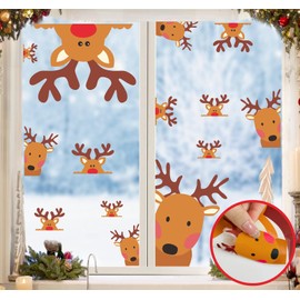 Reindeer Window Decals Double Sided Christmas Window Clings Stickers Xmas Rudolph Decals for Glass Windows Christmas Wall Decal Cartoon Deer Decal Car Sticker Xmas Party Supplies Indoor Home Decor