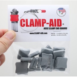 CLAMP-AID Brand Gray Hose Clamp End Guards covers for 5/8" wide large heavy duty industrial worm gear hose clamps found large diesel engines, construction eqiupment, agricultural machinery