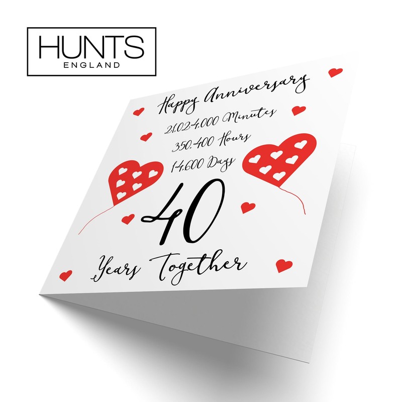 Hunts England - 40th Wedding Anniversary Card - 40 Years