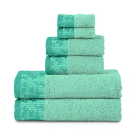 SUPERIOR Wisteria 100% Cotton, Soft & Absorbent Towel Set, (2 Bath, 2 Hand, and 2 Face Towels), 6-Piece, Turquoise