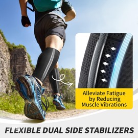 CAMBIVO Calf Compression Sleeves with Side Stabilizers for Men & Women, Shin Splint Support, Leg Brace Guard for Running, Swelling(CS14 Black Gray, SM)