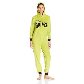 Dr.Seuss Women's Grinch Hoodie Union Suit, Green, Large