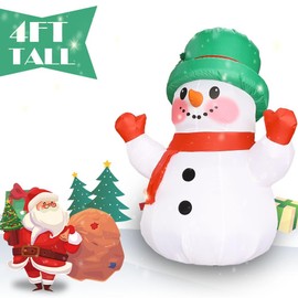 4ft Christmas Inflatables Snowman Outdoor Decorations, Blow up Snow Man Yard Decor Built-in Bright LED Light Wear Magic Hat, Holiday for Garden Patio Lawn Party Xmas Gifts