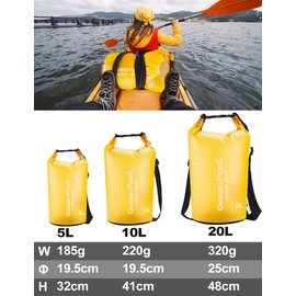 Henrycares Waterproof Dry Bag 20L 10L 5L, Sack with Phone Dry Bag and Long Adjustable Shoulder Strap Included, for Hiking, Swimming, Camping, Boating, Fishing, Rafting