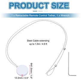 PATIKIL 1.5m / 4.9Ft Retractable Remote Control Tether, Round Security Remote Cable Lock Adjustable Cable Leash Length for TV Remote Control Gaming Controller, White