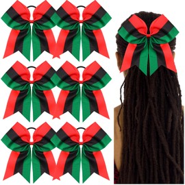 Yuxung 6 Pcs Juneteenth Cheer Bows Cheerleaders Cheerleading Bows Ribbon Ties African Hair Bow Scrunchies for Women Girls Black History Month Decorations School Sports(Red,Green,Black)