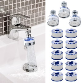 3 Pack Sink Water Filter Faucet and 10 Filter Elements Set, 360 ° Rotating Bathroom Sink Filter, Kitchen Sink Faucet Filter Removes Fluoride Hard Water, Faucet Extender for Home Kitchen Bathroom