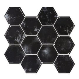 VEELIKE Distressed Black Hexagon Peel and Stick Backsplash 24-Sheets Stick on Backsplash Tiles for Kitchen Bathroom Wall Tiles Waterproof Self Adhesive Black Tile Stickers for Wall Fireplace 12''x12''