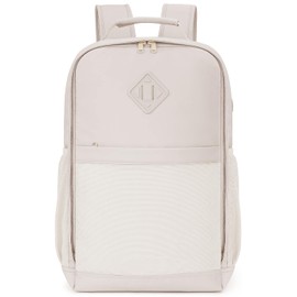 WANDF Travel Laptop Backpack for Women Men, 15.6 Inch laptop Bag College Backpack with USB Charging Port, 18x14x8 Personal Item Bag for Spirit Airlines Carry On Bag for Work (Beige)