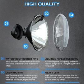 NSDXCT 7 Inch led Glass Headlight Round Lens Housing, LED Halogen High and Low Beam Headlight Lamp Conversion Light Assembly, 2 PCS Clear Lens 7 Inch Round Headlight Sealed Beam Glass Housing