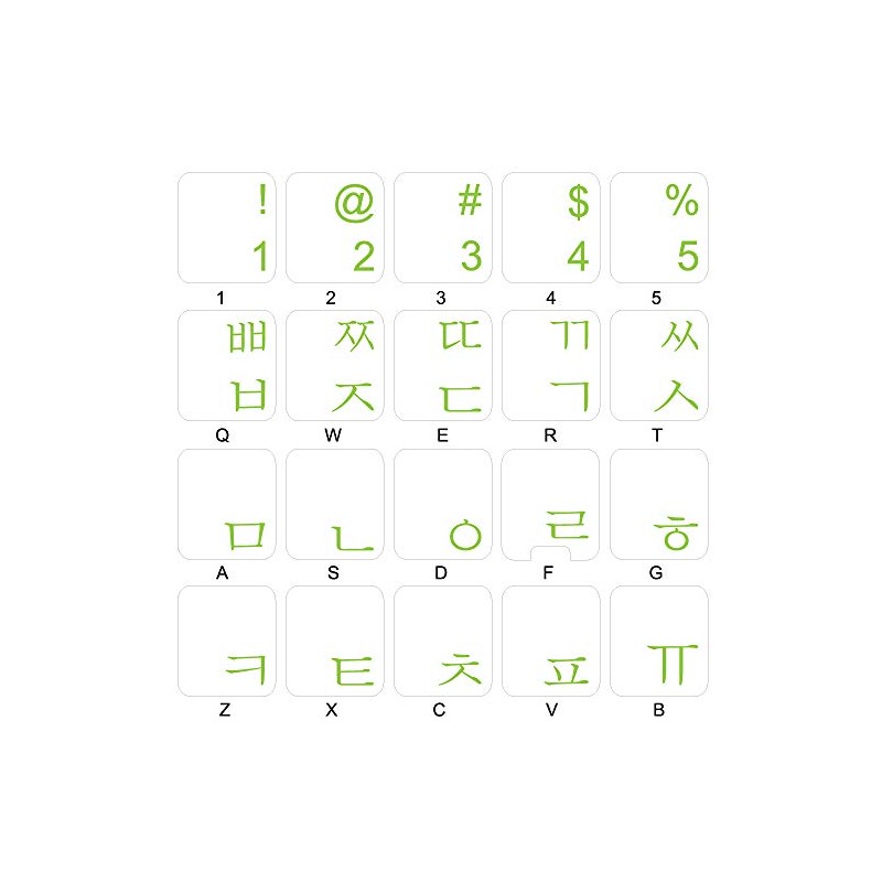 4Keyboard Korean Keyboard Sticker with Green Lettering ON Transparent Background