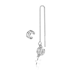 Reffeer Solid 925 Sterling Silver Minimalist Cuff Chain Earrings Dangle for Women Teens Wrap Earrings Non Piercing (C-Silver)