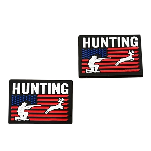 American Flag Hunting Shoe Charms, Deer Hunter Design, 2-Pack