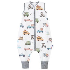 Chilsuessy Baby Summer Sleeping Bag with Feet, 0.5 Tog, Small Children's Sleeping Bag with Legs, Unpadded, 100% Cotton Sleeping Romper for Boys and Girls, Colourful Cars, 90 cm / Baby Height 100-110