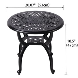 WILOUNGE WILOUNGE Cast Aluminum Outdoor Side Table,Outdoor Coffee Table,Small Outdoor Table,Outdoor Side Tables for Patio,Garden,Balcony, for All Weather (Black, Round), WIL001