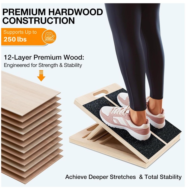 SSHAZ SPOT Professional Wooden Slant Board for Calf Stretching, Portable