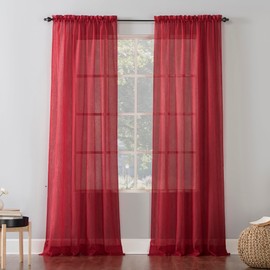 No. 918 Erica Crinkled Voile Sheer Rod Pocket Curtain Panel, Red, 51" W x 63" L (1 Panel)