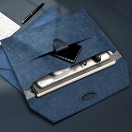 VANRA PU Leather File Folder Document Organizer Holder Waterproof Filing Envelope Case with 2 Pockets, A4 Portfolio Folder with Magnetic Snap Button Closure (Navy Blue)