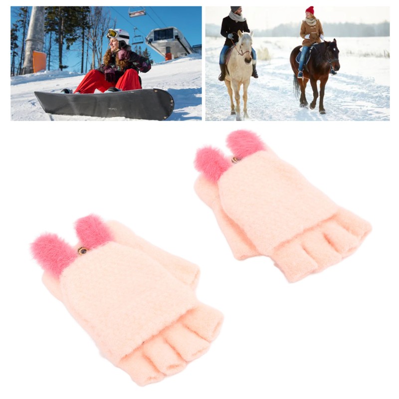 USB Heated Knitted Flap Gloves Half Finger 5V Winter Heating