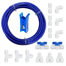 HUAZIZ 15 Metre Blue Universal Connection Set, RO Water Filter Fitting, for 1/4 Inch Hose, Refrigerator Hose, Water Hose (Y + T + I + L Type + Shut-off Valve)
