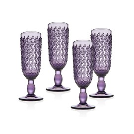 Champagne Flute Beverage Glass Cup Alba by Godinger – Amethyst – Set of 4