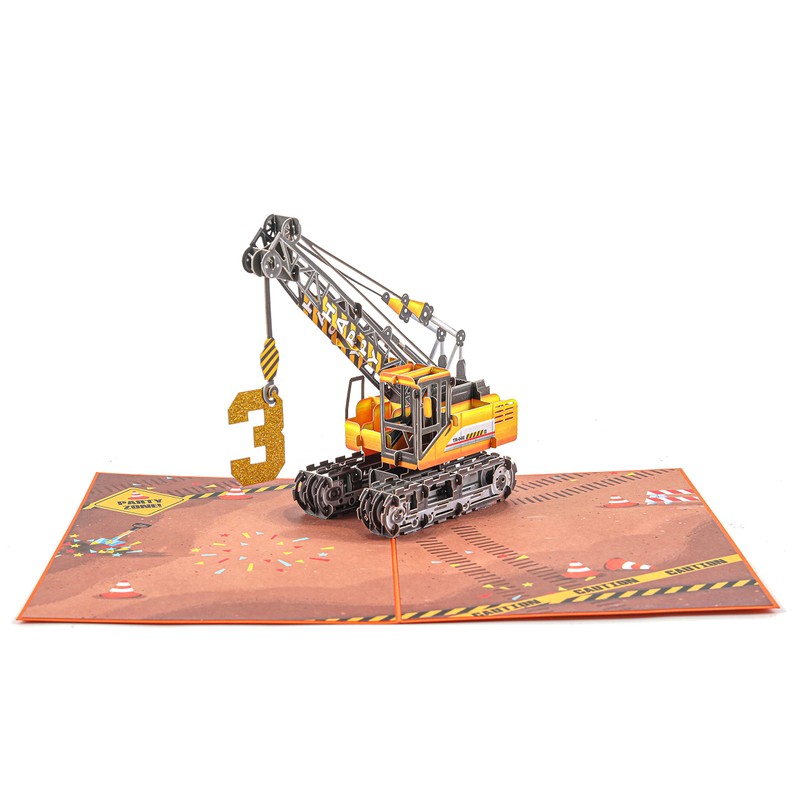 Liif Crane Truck Happy 3rd Birthday Card,3D Greeting Pop Up