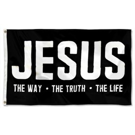 JESUS CHRIST THE REAL THING Flag - UV Fade Resistant Double Printed and Double Stitched 150D Polyester 3x5ft banner (Black)