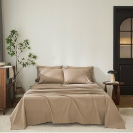 Warm Moment 100% Cotton 6-Piece King Size 108" x 102" Bedding Set - Fitted Sheet, Flat Sheet & 4 Pillowcases with 17" Deep Pocket,Soft Breathable Bed Sheets for Cozy Sleep,Mocha Brown