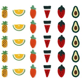 30 Pieces Cute Large Crochet Fruit Applique Patches Knitted Carrot Watermelon Strawberry Lemon Pineapple Avocado Motif for DIY Needlework Hair Accessories Scrapbook Clothes Embellishment(Multi)