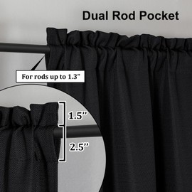 Lecloud Bessie Black Curtains 36 Inch Length 2 Panels, Light-Filtering Faux Linen Textured Window Drapes with Dual Rod Pockets, Window Curtain Tiers for Basement Dining Room, Each 30 W x 36 L