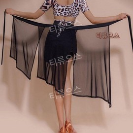 Black Zumba Wrap Skirt Dancewear for Line Dance, Aerobics, Salsa, Latin Dance Gauze Dress + One Size